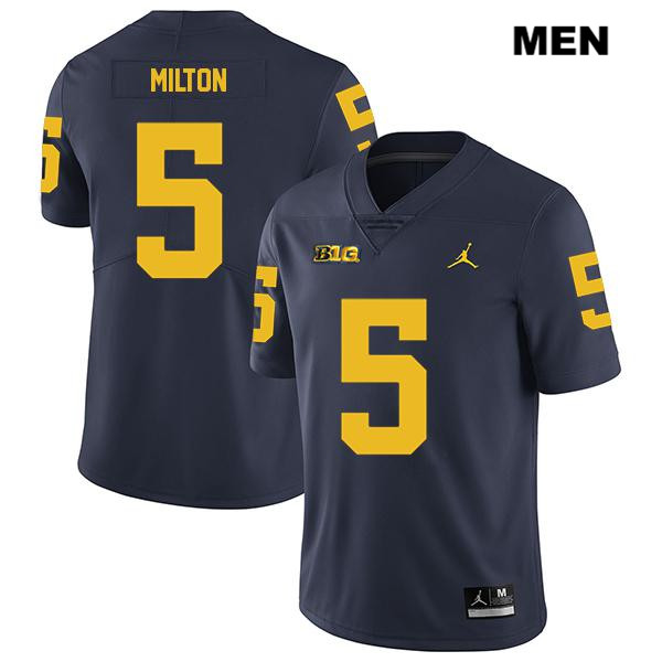 Men's NCAA Michigan Wolverines Joe Milton #5 Navy Jordan Brand Authentic Stitched Legend Football College Jersey QE25F40NU